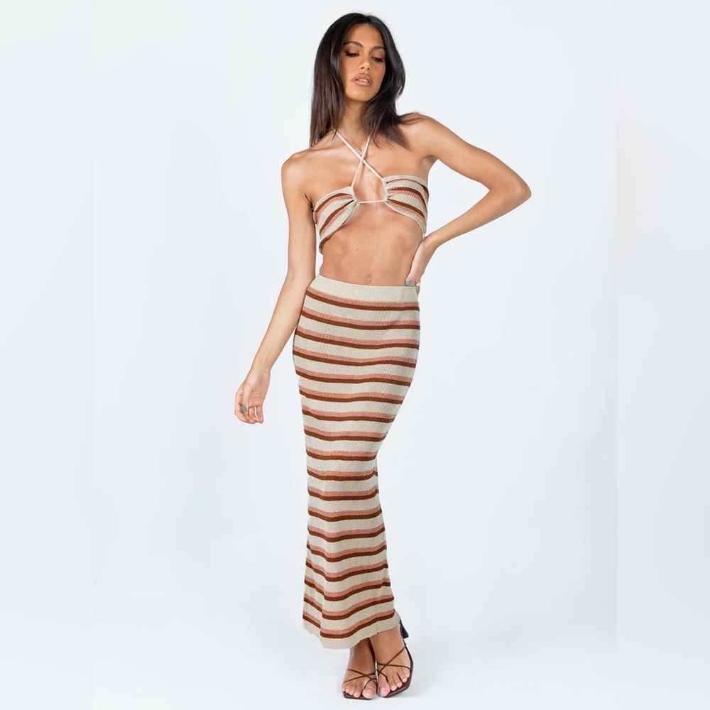 MELINA KNIT SKIRT AND TOP SET BEIGE STRIPE